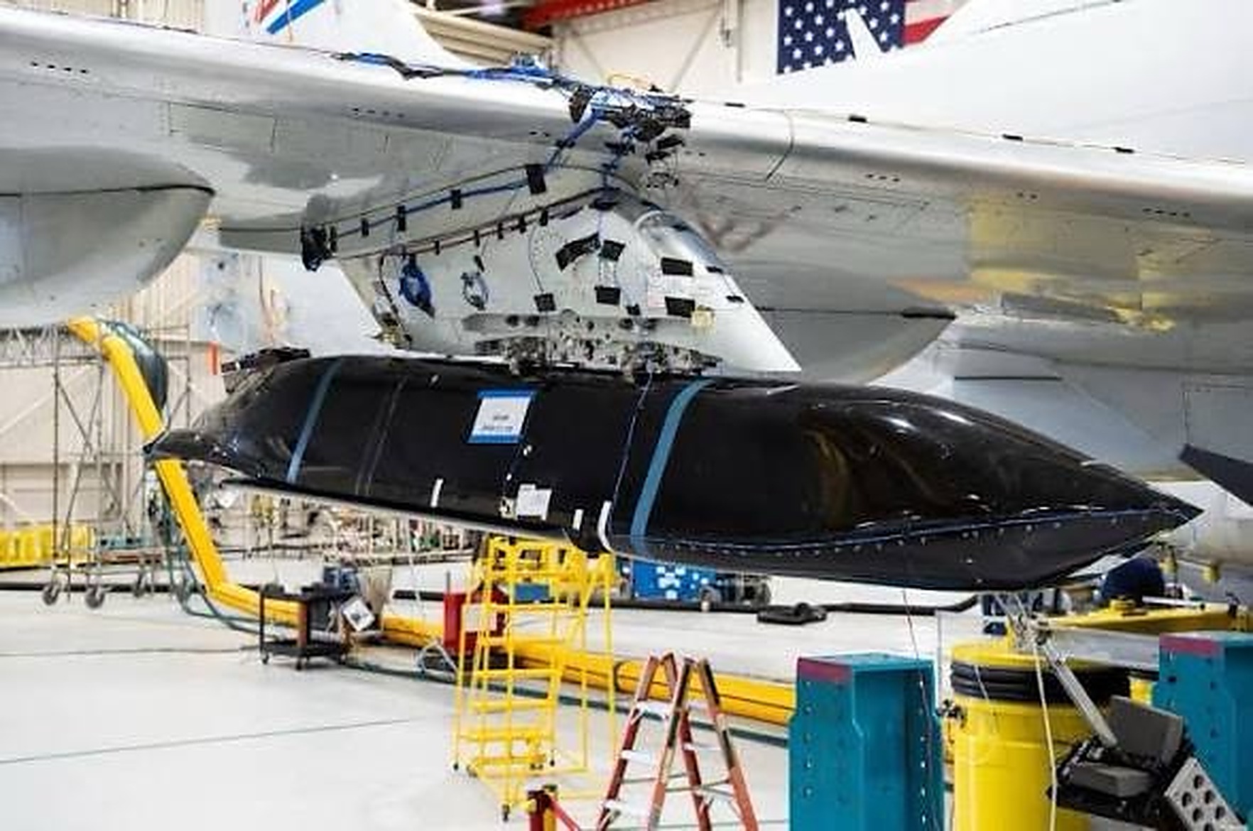 Defense system mounted on aircraft in hangar